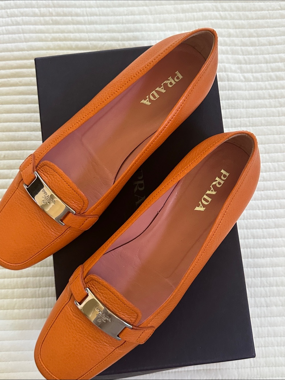 Vintage Prada Orange Leather Bit Loafers for Women, EU 38